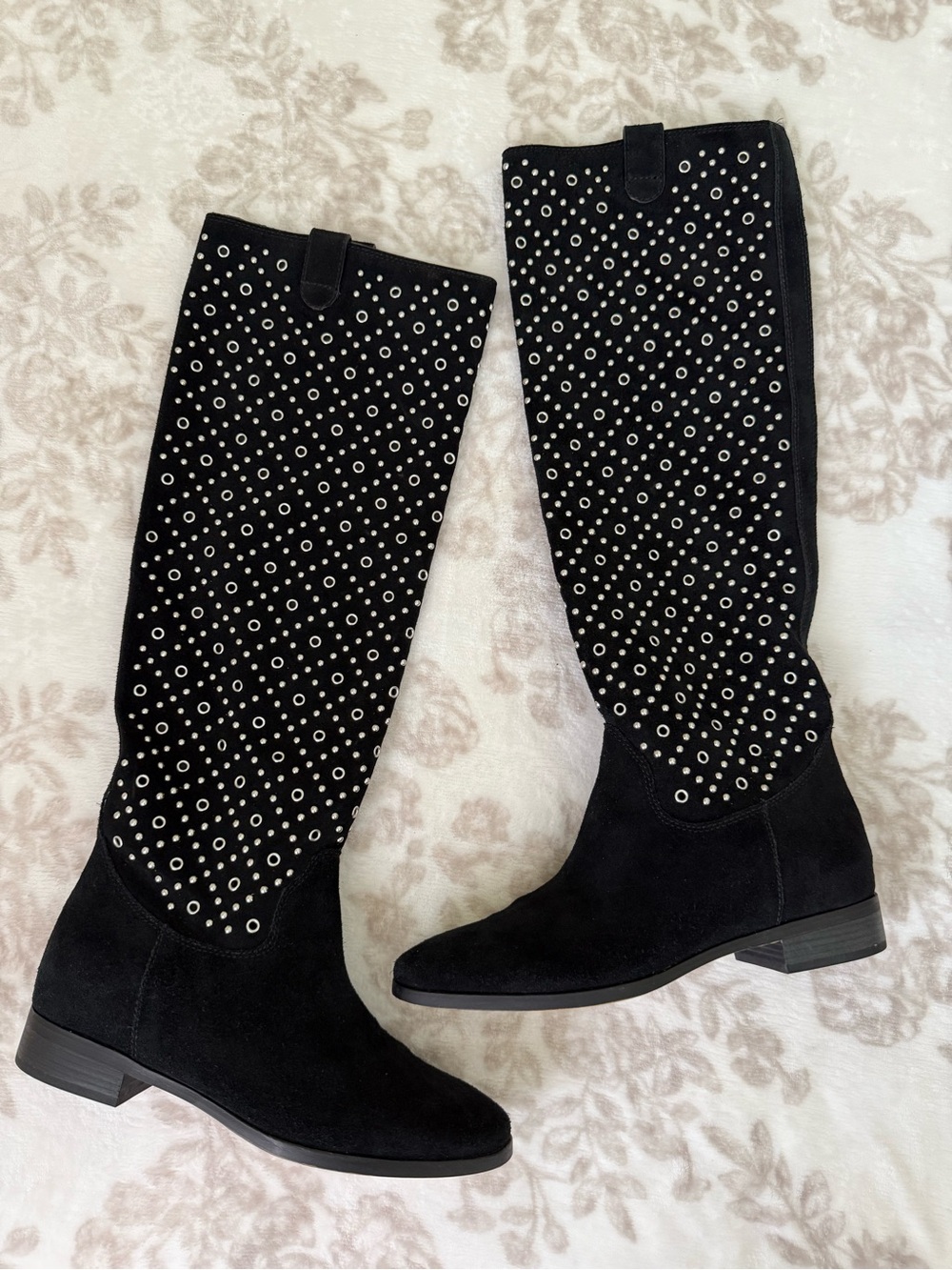 EUC Michael Kors Sally Studded Women Boots Black Suede Knee High
